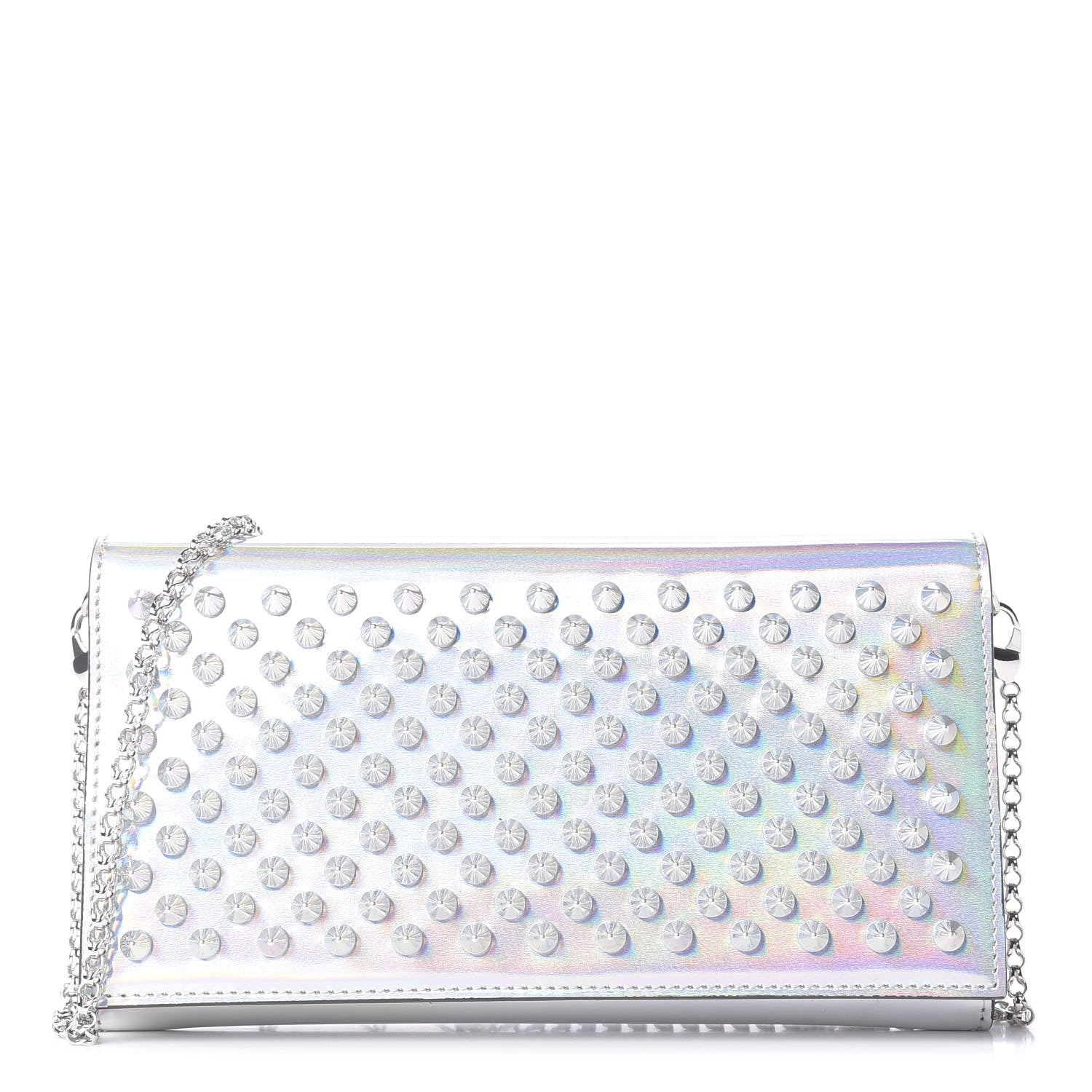 Christian Louboutin Calfskin Glitter Givre Spikes Boudoir Chain Wallet Perle Platine 1 of 10