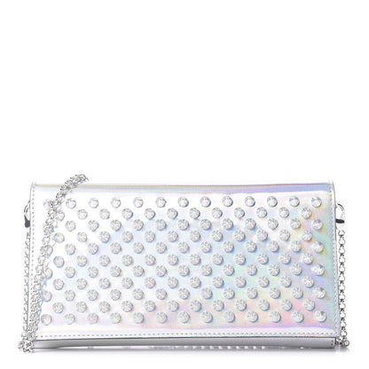 Christian Louboutin Calfskin Glitter Givre Spikes Boudoir Chain Wallet Perle Platine 1 of 10