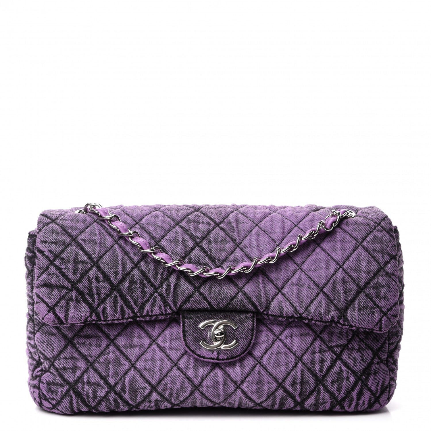 Chanel Denim Quilted Denimpression Flap Purple Black 1 of 10
