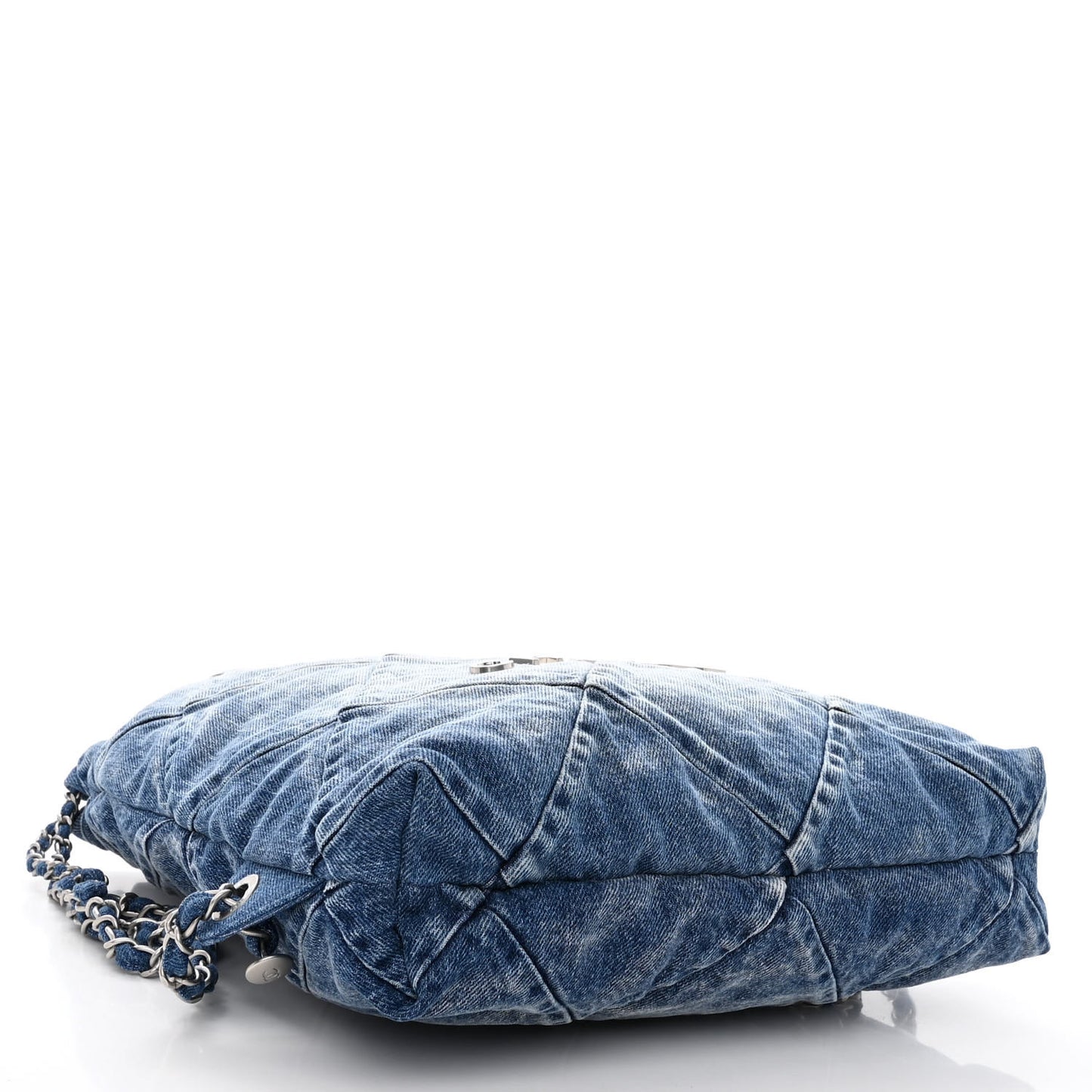 Denim Quilted Chanel 22 Backpack Blue