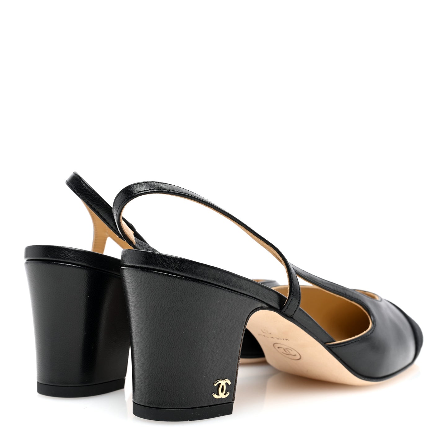 Goatskin Grosgrain Cap Toe CC Slingback Pumps 37 Black