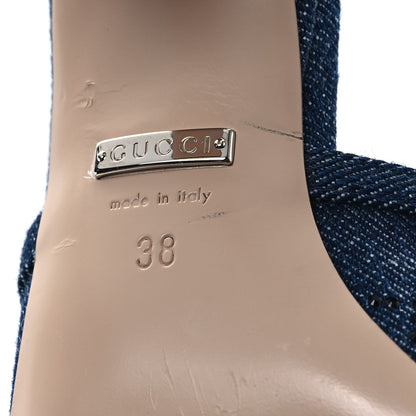Gucci Denim Crystal GG Monogram Mules 38 Blue 7 of 9