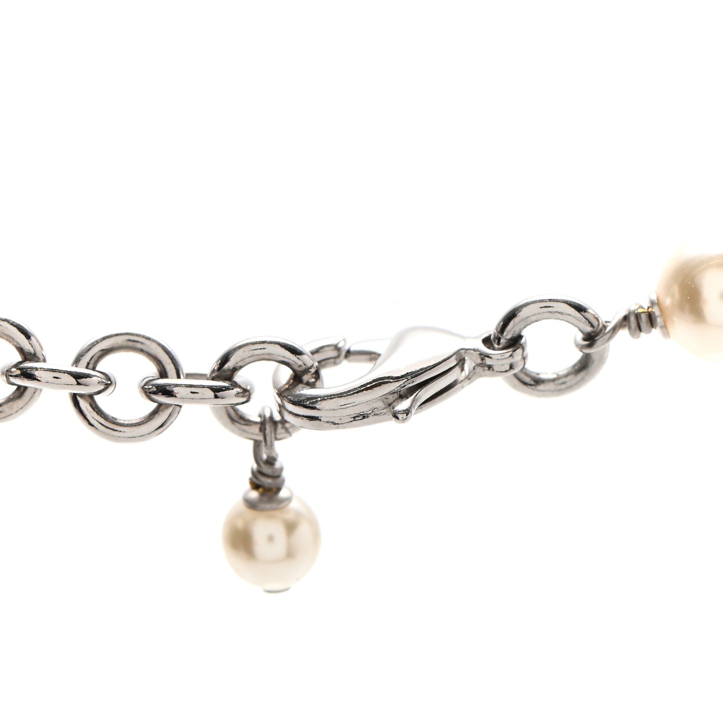 Crystal Pearl CC Long Necklace Silver