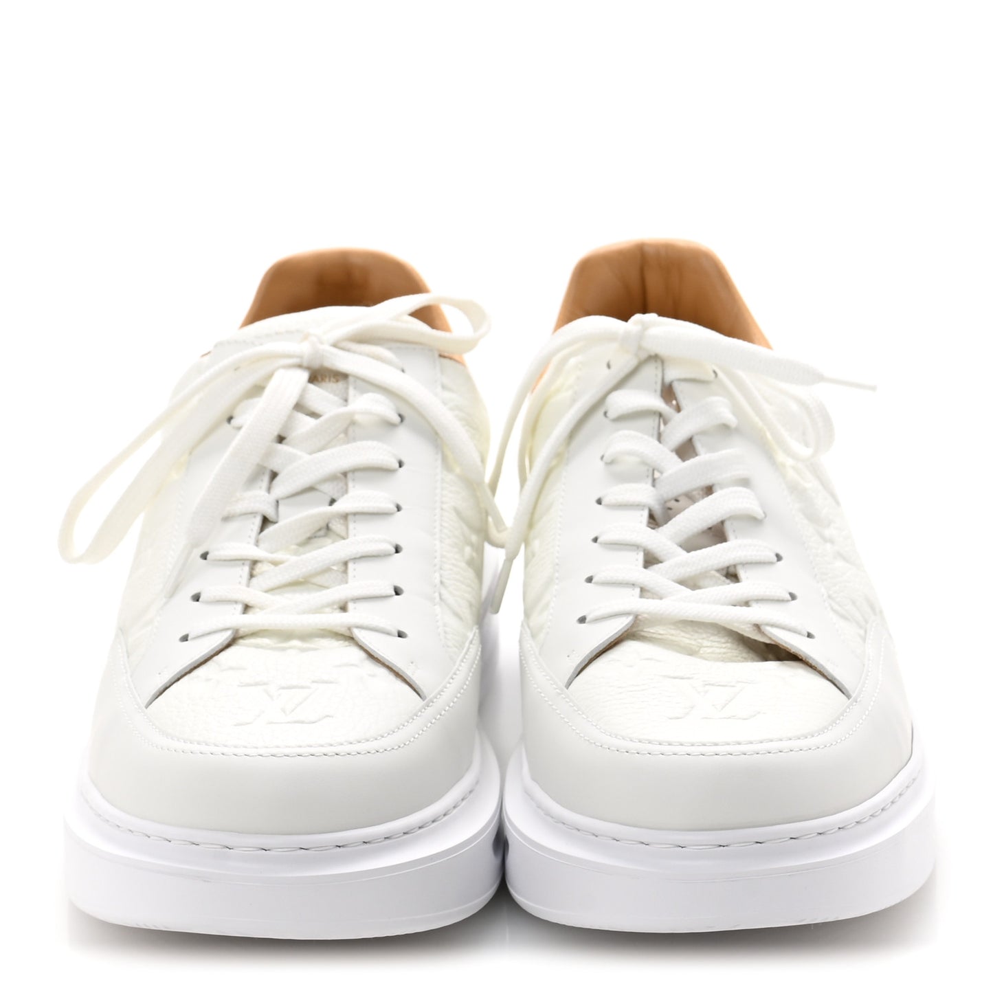 Grained Calfskin Embossed Monogram Mens Beverly Hills Sneakers 8 White