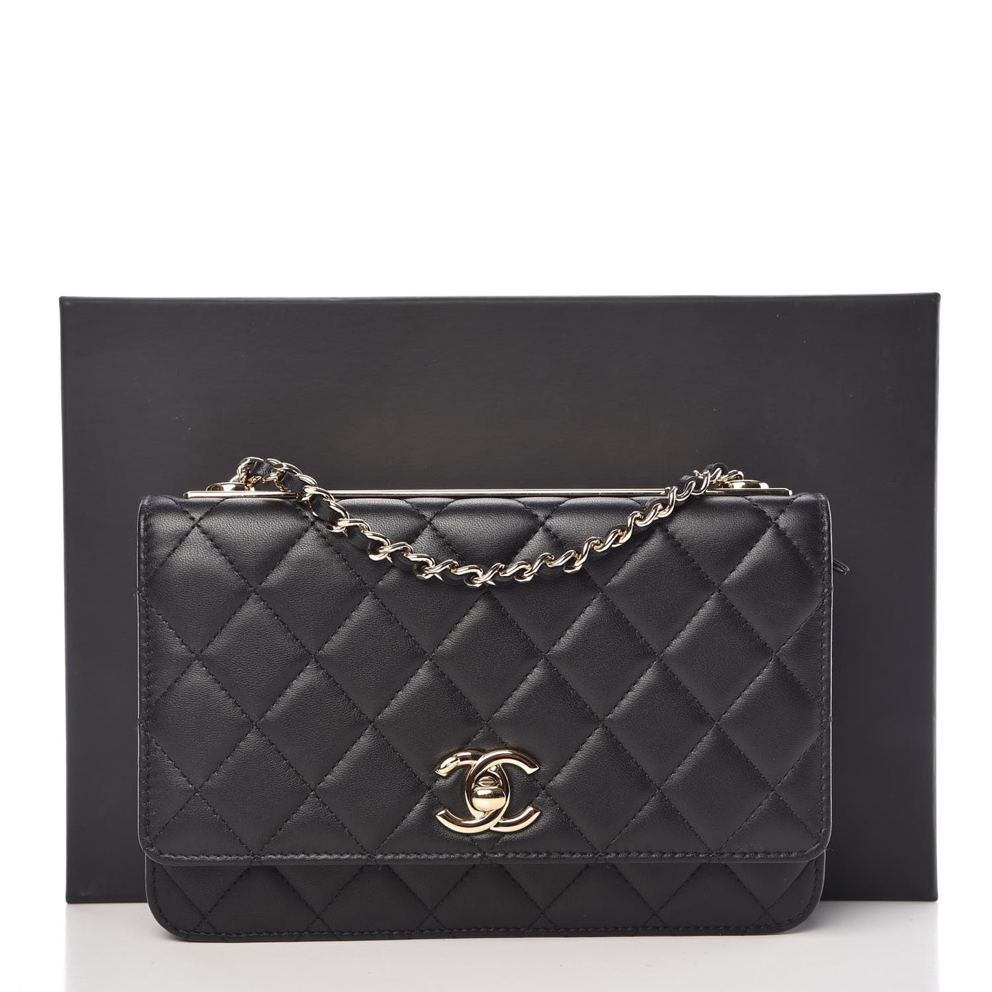 Lambskin Quilted Trendy CC Wallet On Chain WOC Black