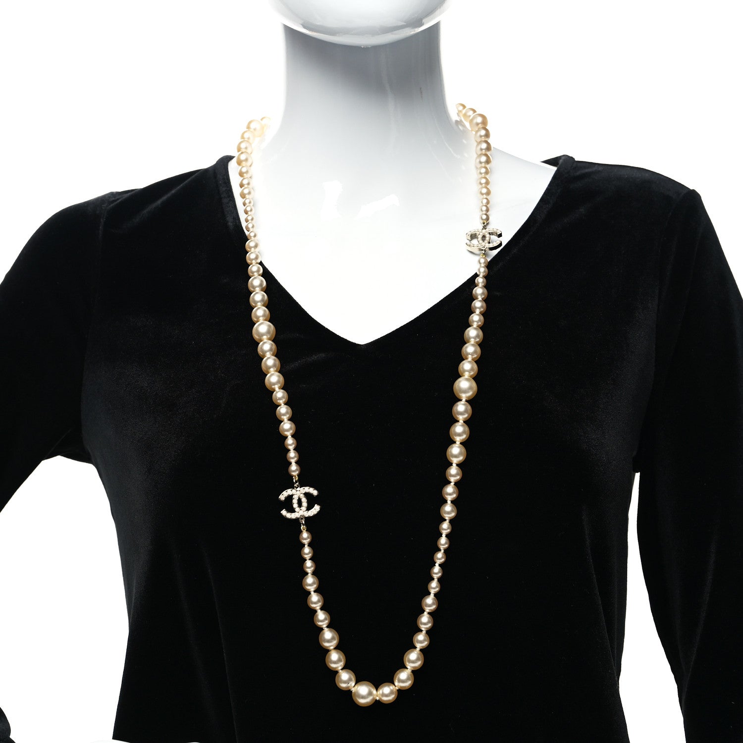 Chanel Graduated Pearl CC Long Necklace Gold 2 of 5