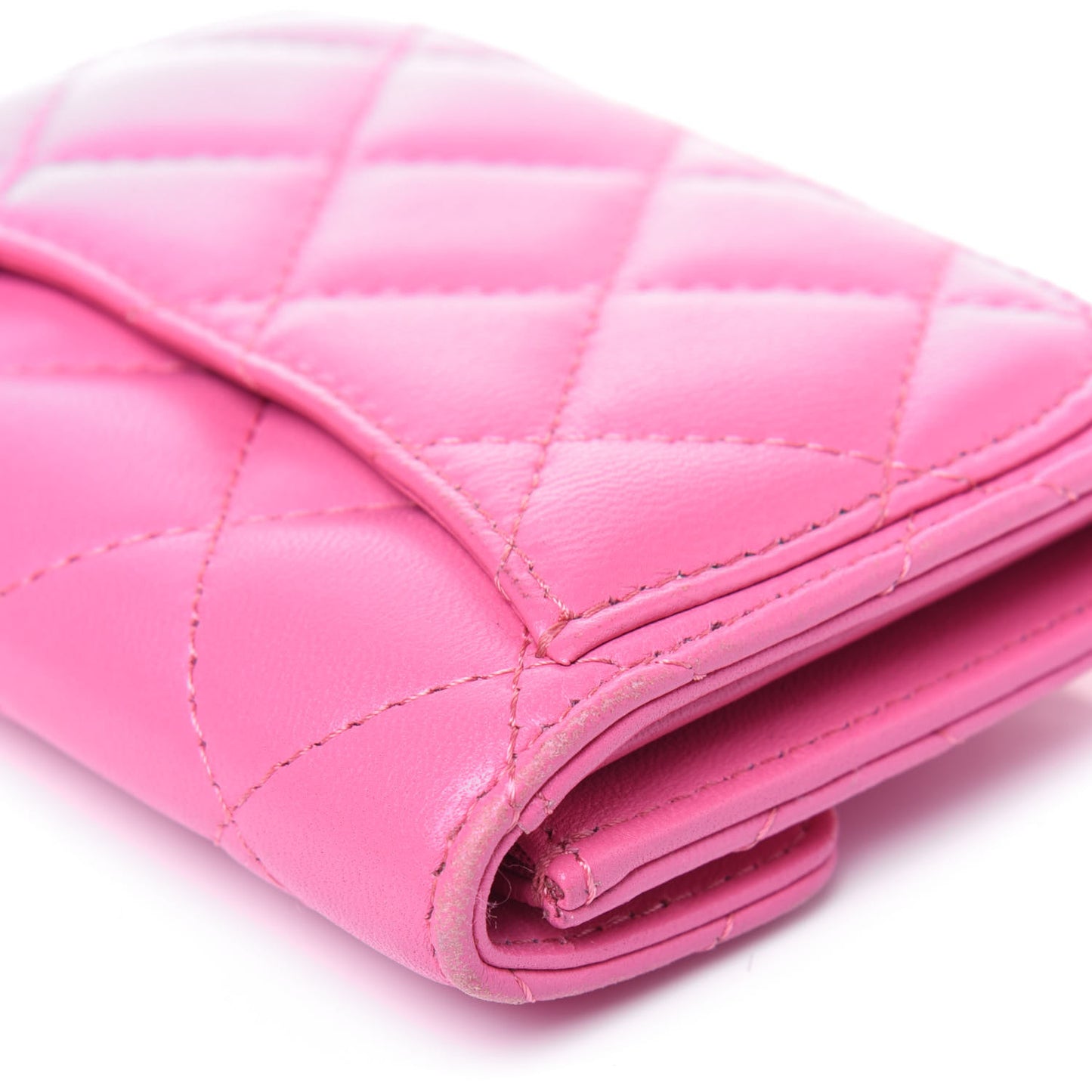 Lambskin Quilted Flap Card Holder Wallet Pink