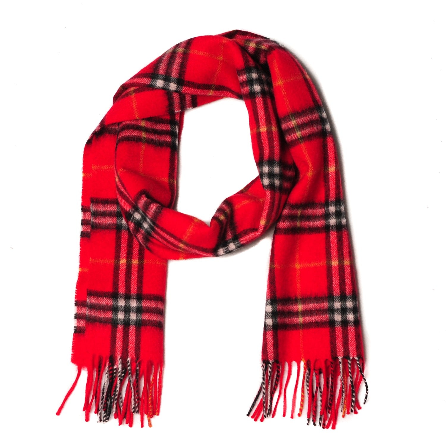 Burberry Cashmere Nova Check Fringe Scarf Red 1 of 6