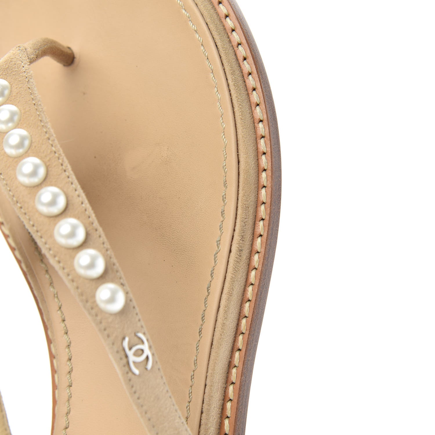 Chanel Suede Pearl Thong Sandals 39 Beige 8 of 11