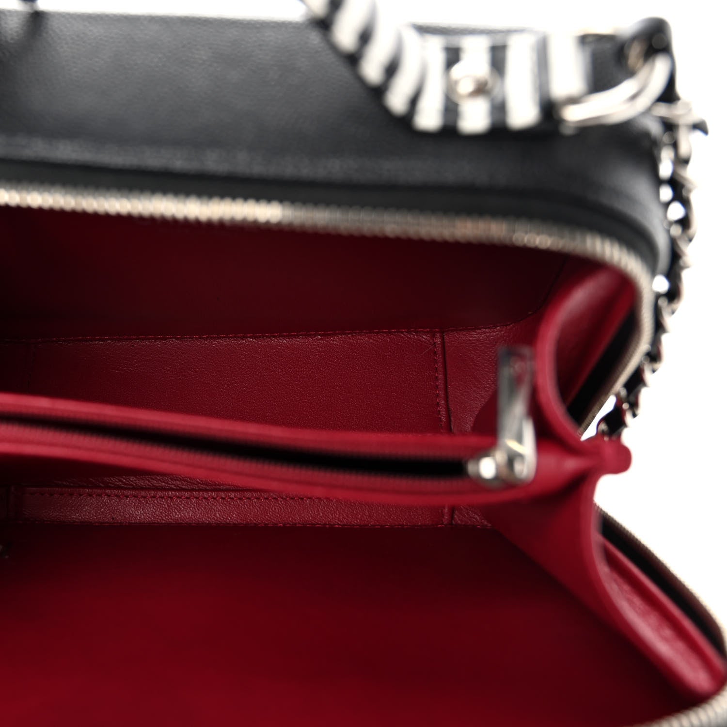 Chanel Caviar Quilted Striped Medium CC Filigree Vanity Case Black White 5 of 10