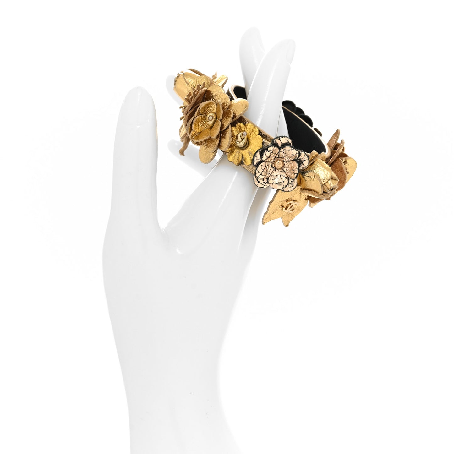 Metallic Lambskin CC Flower Bracelet Gold