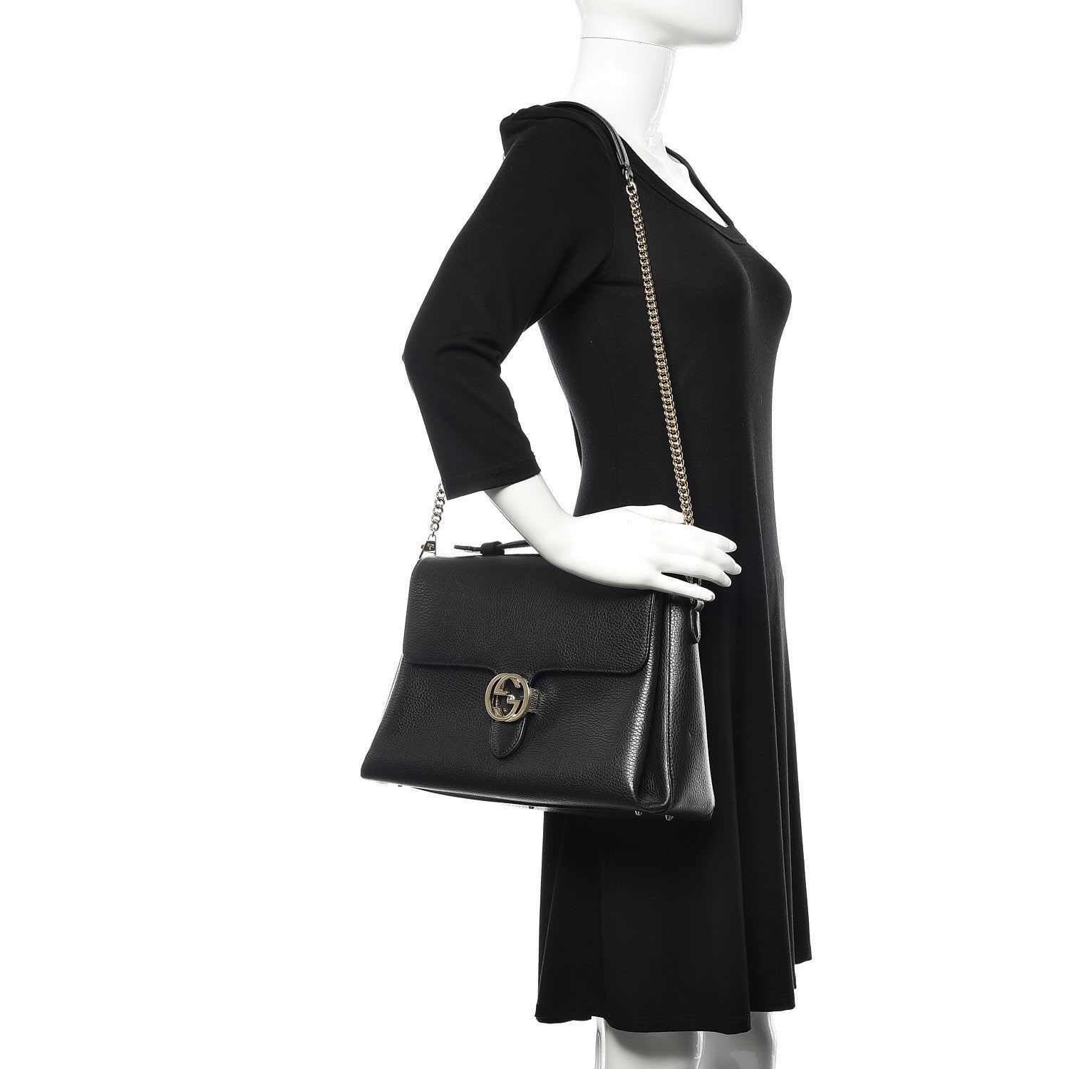 Gucci Dollar Calfskin Medium Interlocking G Top Handle Shoulder Bag Black 2 of 9