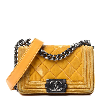 Chanel Velvet Quilted Mini Boy Flap Yellow 1 of 11
