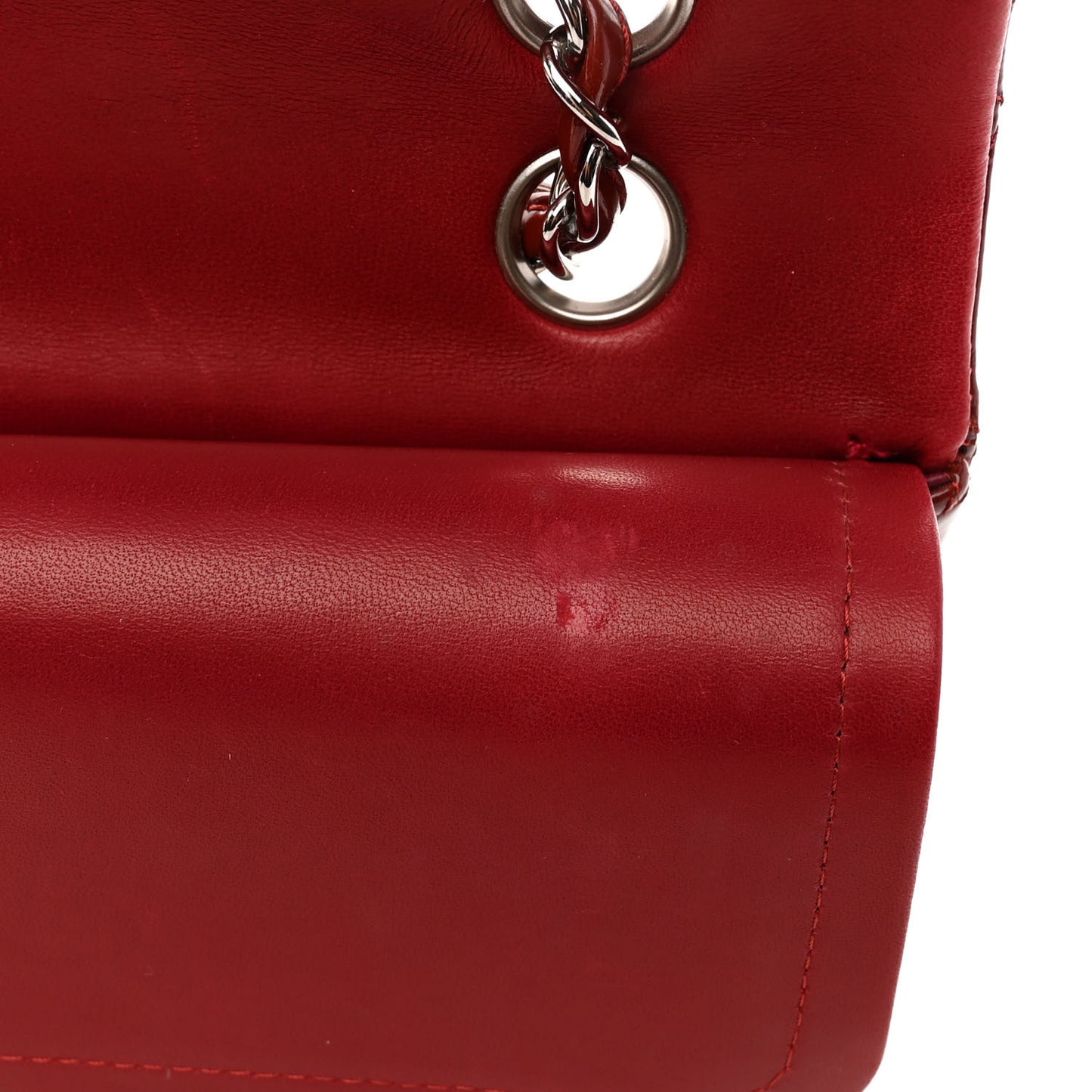 Patent Calfskin Quilted Medium Double Flap Dark Red