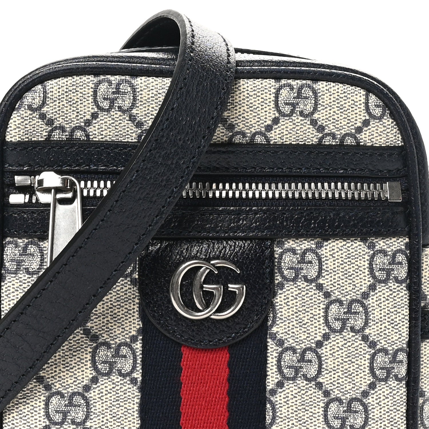 Gucci GG Supreme Monogram Textured Calfskin Web Mini Ophidia Messenger Beige Blue 8 of 10