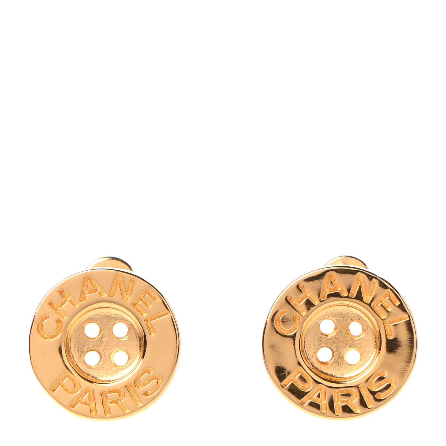 Metal Paris Button Stud Earrings Gold