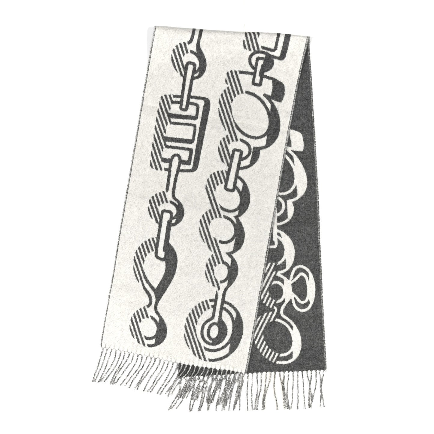 Cashmere Casaque Do Re Boucles Muffler Ivoire Gris Flanelle
