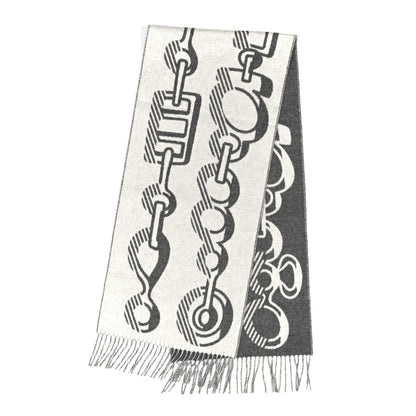 Hermes Cashmere Casaque Do Re Boucles Muffler Ivoire Gris Flanelle 2 of 3