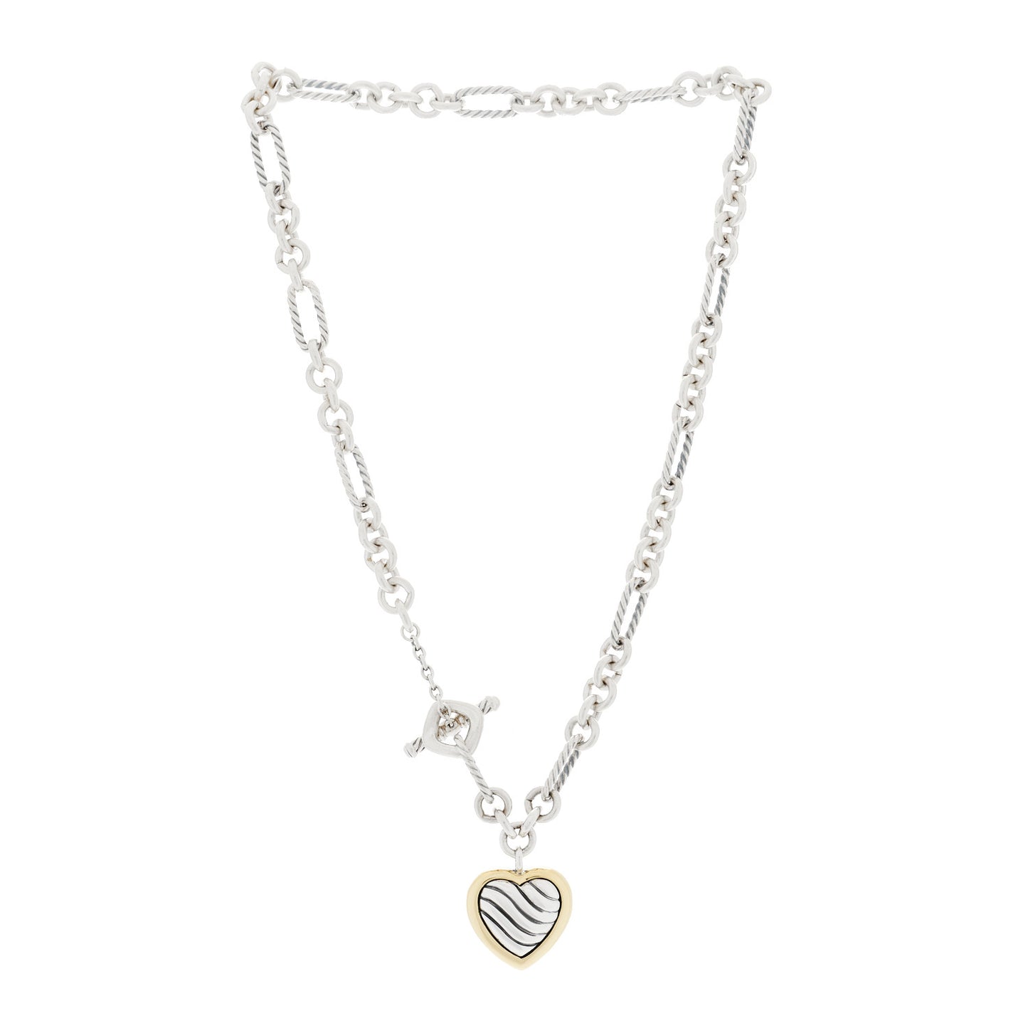 Sterling Silver 18K Yellow Gold Cable Heart Figaro Necklace