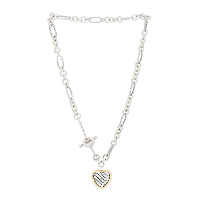 David Yurman Sterling Silver 18K Yellow Gold Cable Heart Figaro Necklace 2 of 8