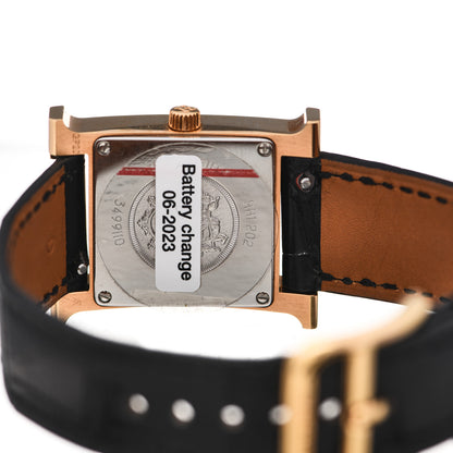 Hermes Stainless Steel Alligator Diamond Mother of Pearl 21mm Heure H Hour Quartz Watch Noir 4 of 5