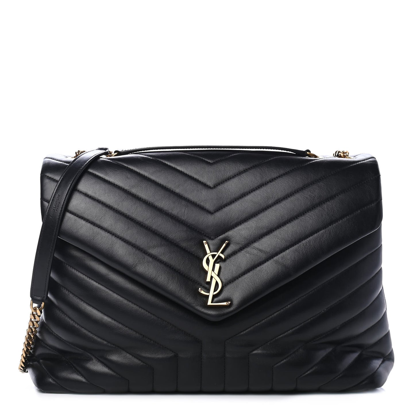 Calfskin Y Quilted Monogram Large Loulou Chain Satchel Black