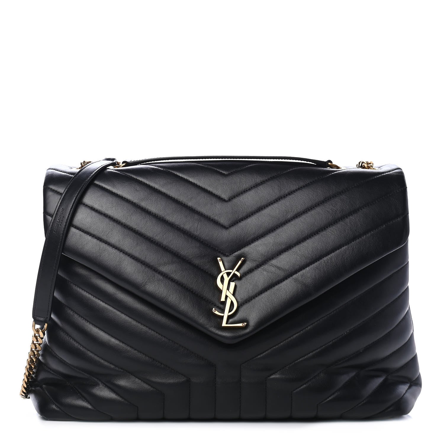 Saint Laurent Calfskin Y Quilted Monogram Large Loulou Chain Satchel Black 1 of 9
