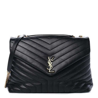 Saint Laurent Calfskin Y Quilted Monogram Large Loulou Chain Satchel Black 1 of 9