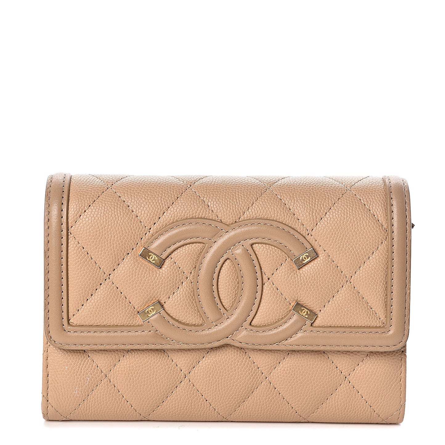 Caviar Quilted Medium Filigree Flap Wallet Beige