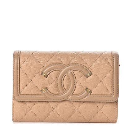 Chanel Caviar Quilted Medium Filigree Flap Wallet Beige 1 of 13