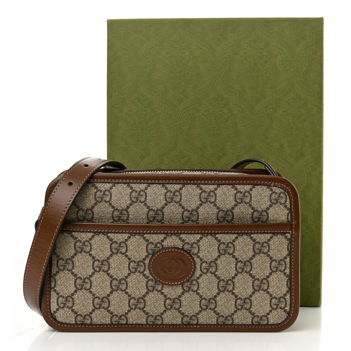 GG Supreme Monogram Azalea Calfskin Mini Retro Interlocking G Shoulder Bag Beige Ebony Brown Sugar