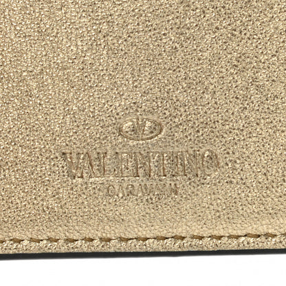 Valentino Garavani Metallic Pebbled Calfskin Rockstud Card Holder Gold 6 of 7