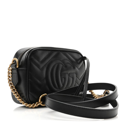 Gucci Calfskin Matelasse Mini GG Marmont Chain Shoulder Bag Black 3 of 10