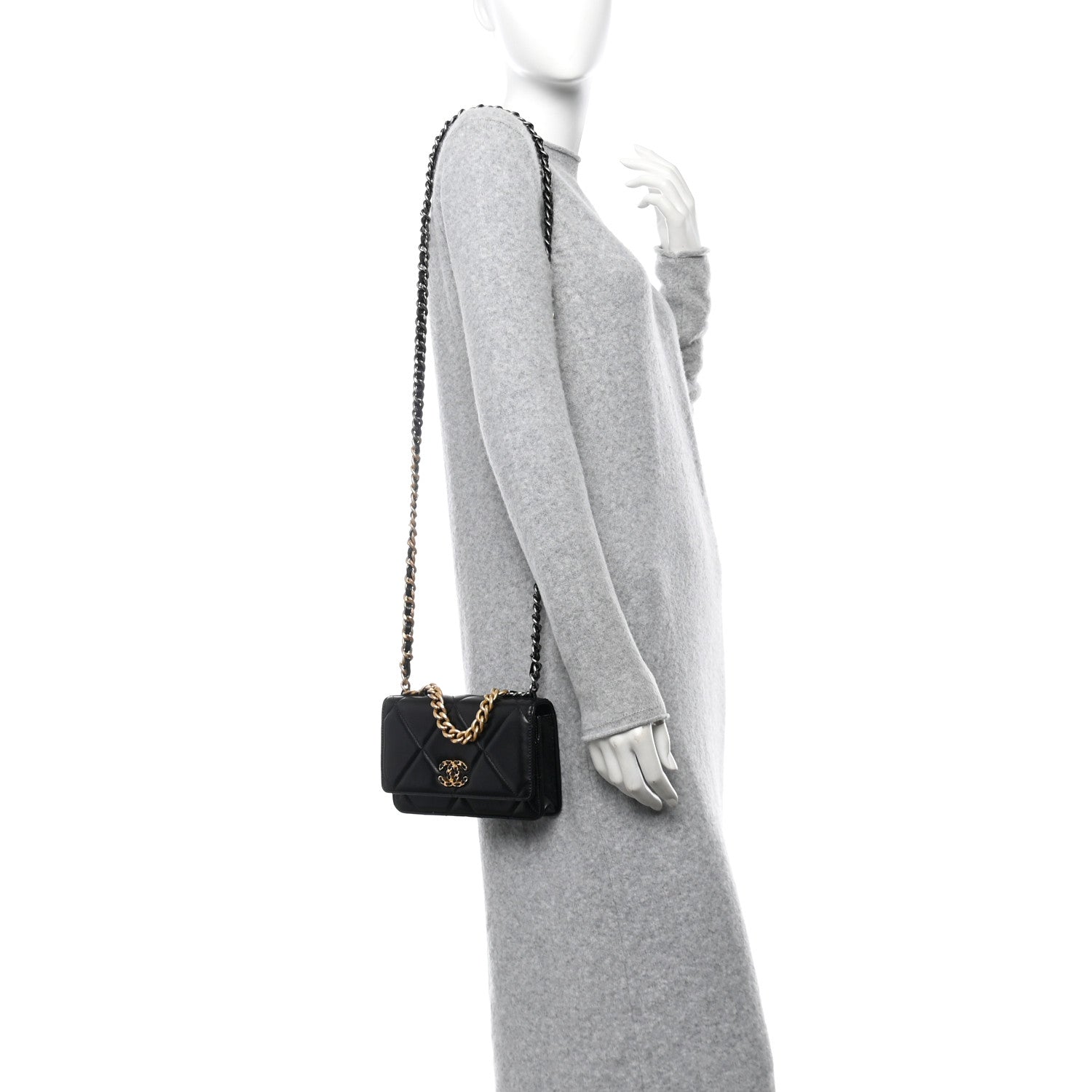 Chanel Lambskin Quilted Chanel 19 Wallet On Chain WOC Black 2 of 12