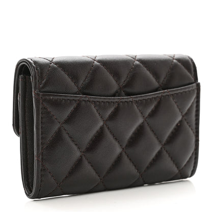 Chanel Lambskin Quilted Flap Card Holder Wallet Dark Brown 3 of 9