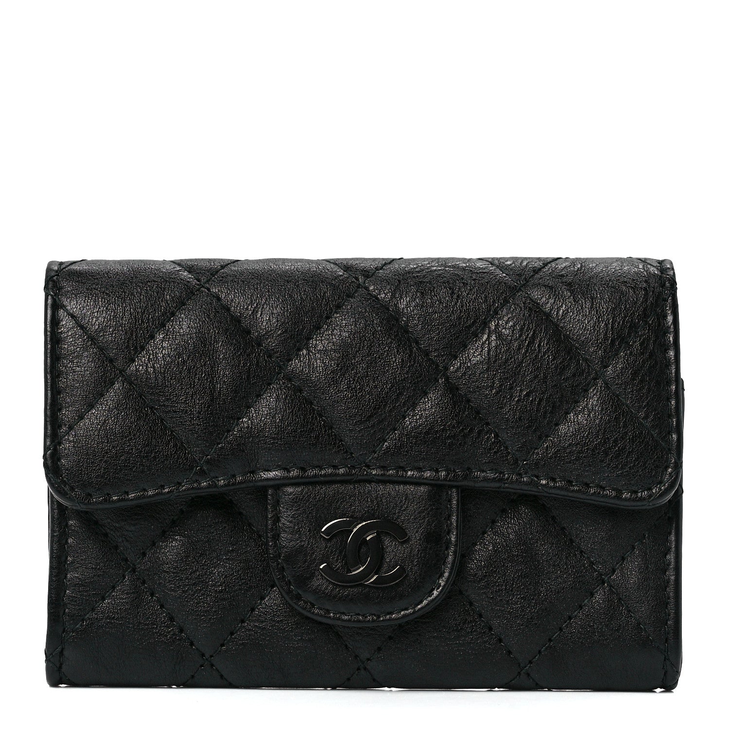 Chanel Crumpled Calfskin Quilted Flap Card Holder Wallet So Black 1 of 13