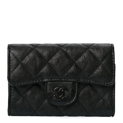 Chanel Crumpled Calfskin Quilted Flap Card Holder Wallet So Black 1 of 13