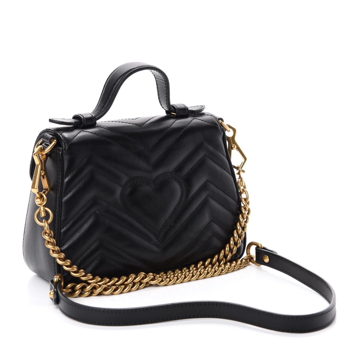 Gucci Calfskin Matelasse Mini GG Marmont Top Handle Shoulder Bag Black 3 of 10