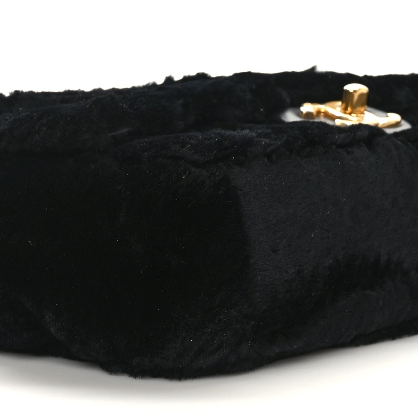 Shearling Lambskin Chevron Quilted Fur Sure Small Flap Black