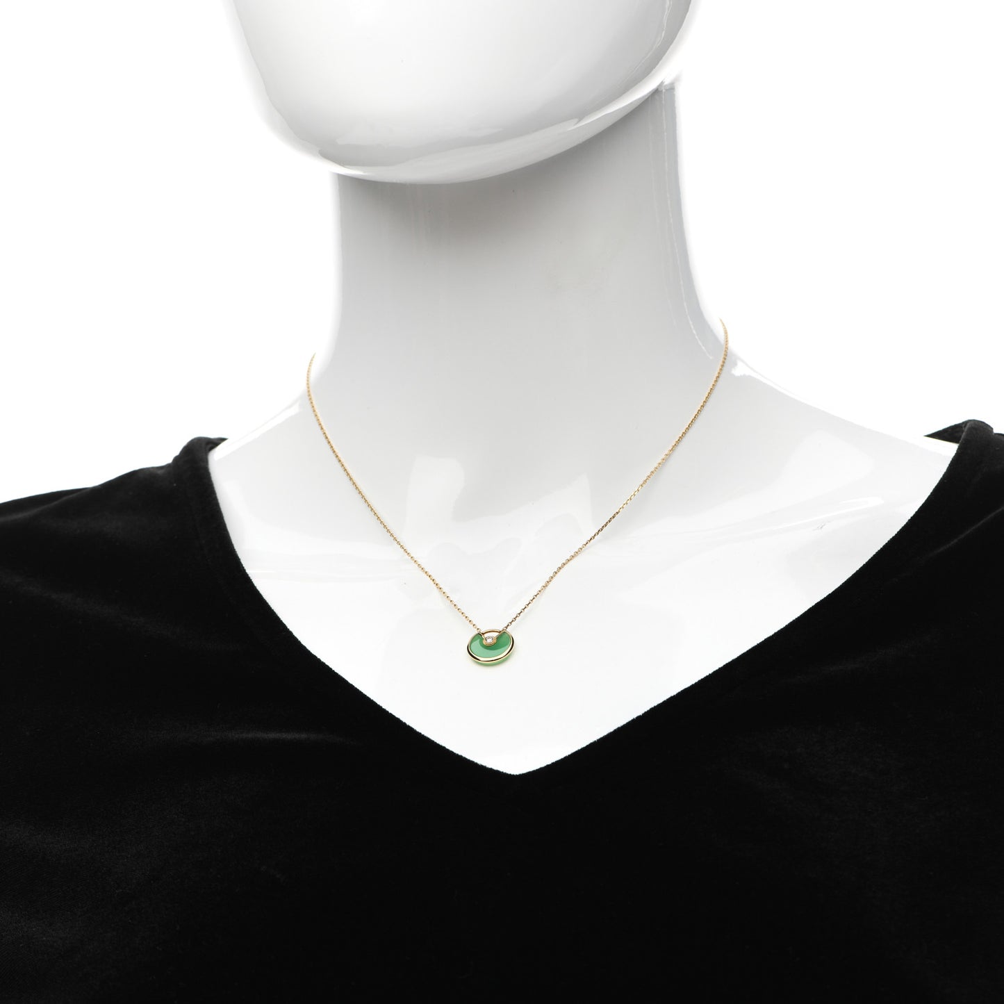 18K Yellow Gold Diamond Chrysoprase XS Amulette de Cartier Pendant Necklace