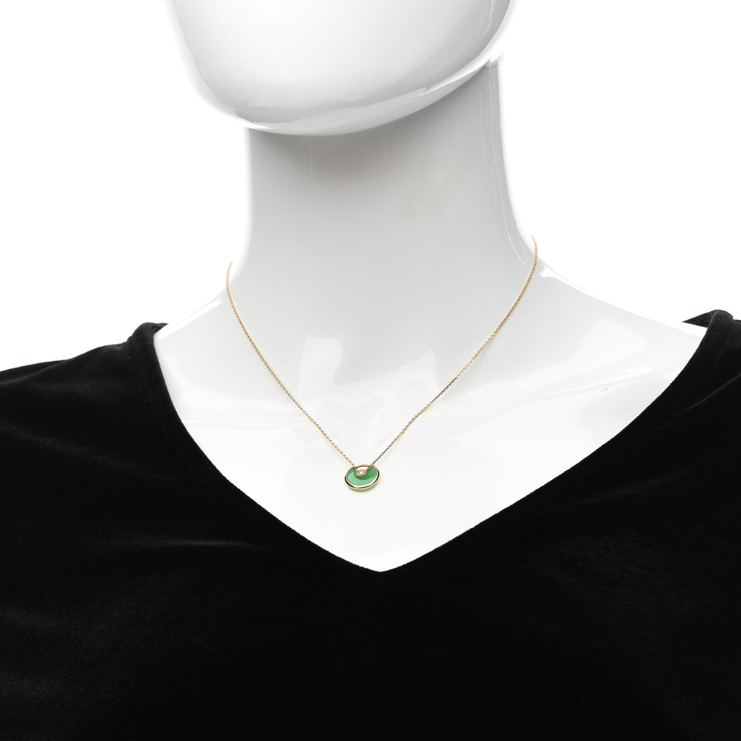 Cartier 18K Yellow Gold Diamond Chrysoprase XS Amulette de Cartier Pendant Necklace 2 of 6
