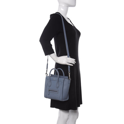 Celine Drummed Calfskin Nano Luggage Blue 2 of 16