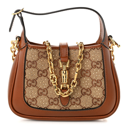 Gucci New Canvas Charisma Calfskin Crystal GG Monogram Mini Jackie 1961 Hobo Camel Ebony 1 of 10