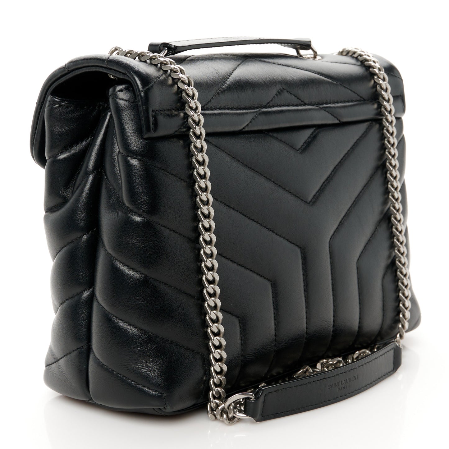 Calfskin Y Quilted Monogram Small Loulou Chain Satchel Black