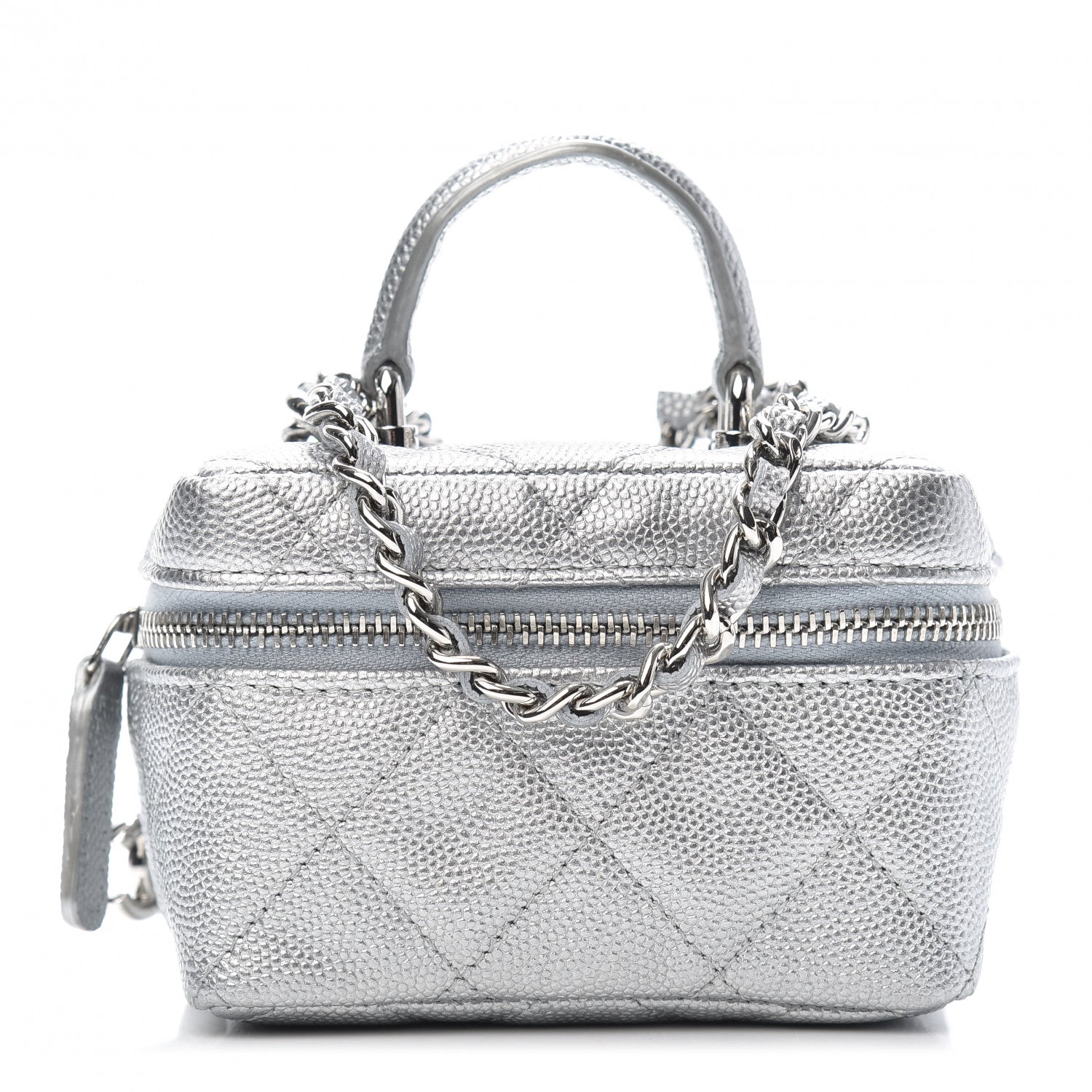 Chanel Metallic Caviar Quilted Mini Top Handle Vanity With Chain Silver 1 of 10