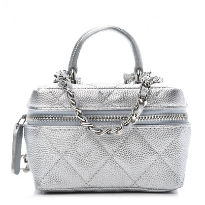 Chanel Metallic Caviar Quilted Mini Top Handle Vanity With Chain Silver 1 of 10