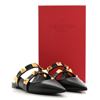 Valentino Garavani Calfskin Roman Stud Flat Mules 39 Black 12 of 12