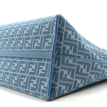 Fendi Pequin Vitello Effettto Denim Jacquard FF Reversible Large Shopping Tote Blue 15 of 16