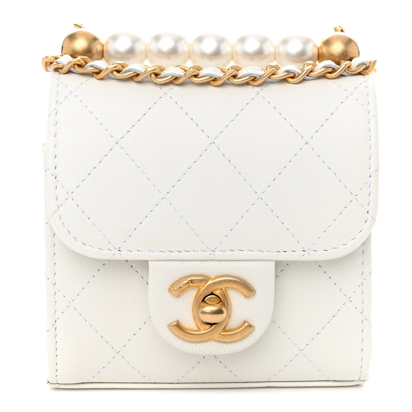 Lambskin Quilted Chic Pearls Flap White