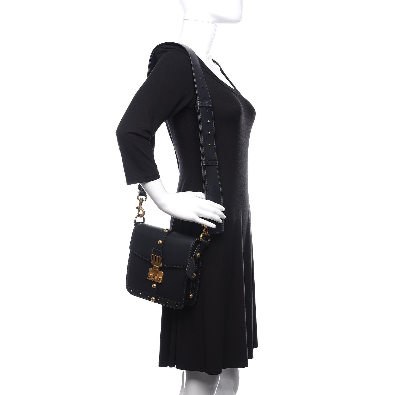 Christian Dior Calfskin Studded Square Dioraddict Flap Black 2 of 14